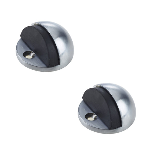 PACK Satin Chrome Oval Floor Mounted Door Stop Wall Protection Rubber Stopper Protector (1)