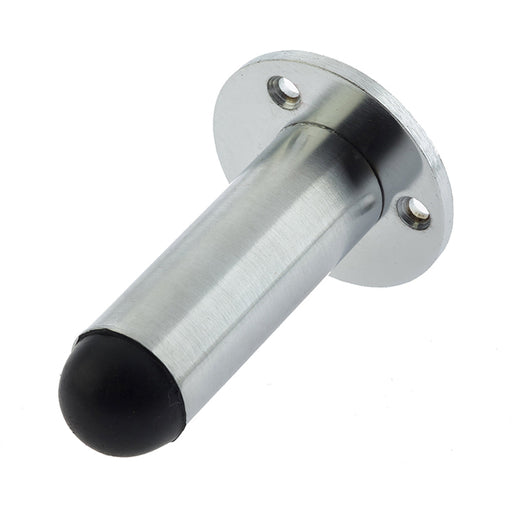 Satin Chrome Cylinder Wall Mounted Door Stop Easy Installation Rubber Stopper Protector