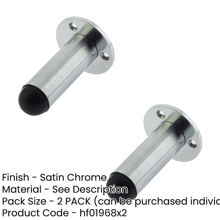 PACK Satin Chrome Cylinder Wall Mounted Door Stop Easy Installation Rubber Stopper Protector (1)-1