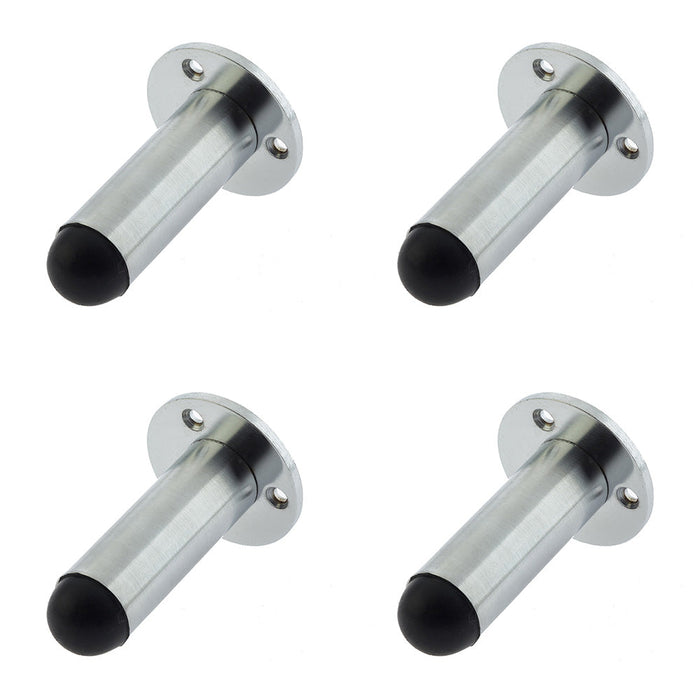 PACK Satin Chrome Cylinder Wall Mounted Door Stop Easy Installation Rubber Stopper Protector