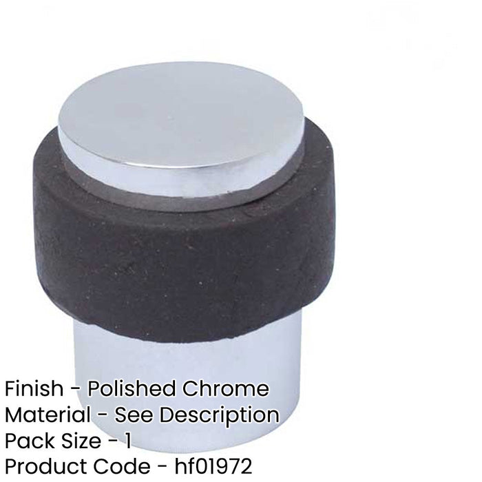 Premium Cylinder Floor Mounted Door Stop Polished Chrome 36x28mm Rubber Stopper Protector-1