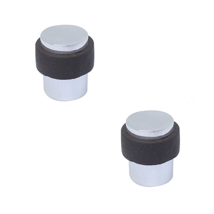 PACK Premium Cylinder Floor Mounted Door Stop Polished Chrome 36x28mm Rubber Stopper Protector (1)