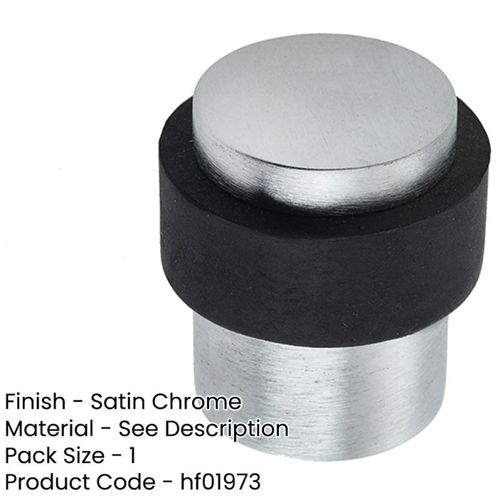 Premium Cylinder Floor Mounted Door Stop Satin Chrome 36x28mm Design Rubber Stopper Protector-1