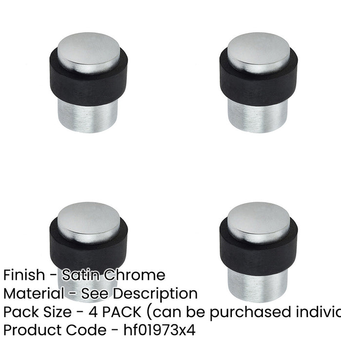 PACK Premium Cylinder Floor Mounted Door Stop Satin Chrome 36x28mm Design Rubber Stopper Protector-1