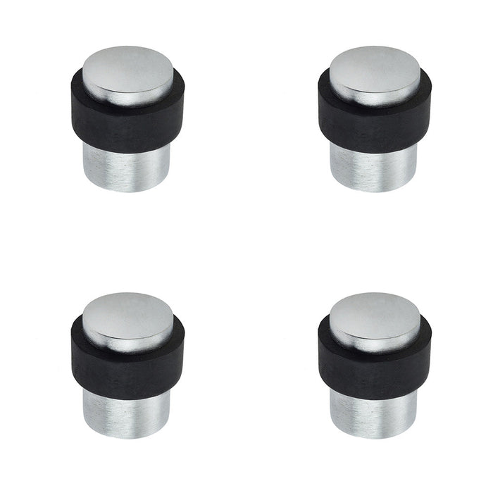 PACK Premium Cylinder Floor Mounted Door Stop Satin Chrome 36x28mm Design Rubber Stopper Protector
