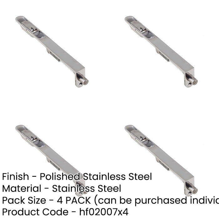 PACK Lever Action Radiused Flushbolts 305x20mm Polished Stainless Steel Double Doors-1