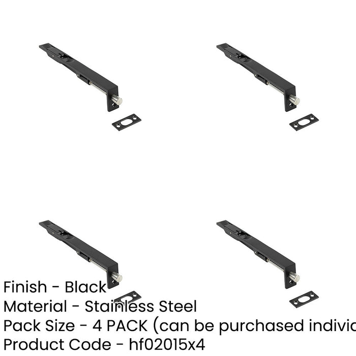 PACK Premium Stainless Steel Flush Bolts JMB51 Black 203mm 20mm Secure Locking-1