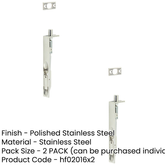 PACK Polished Stainless Steel Lever Action Flushbolts Double Doors 150x20mm (1)-1