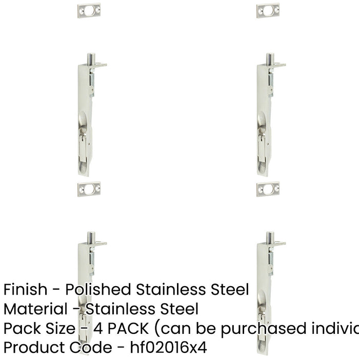 PACK Polished Stainless Steel Lever Action Flushbolts Double Doors 150x20mm-1