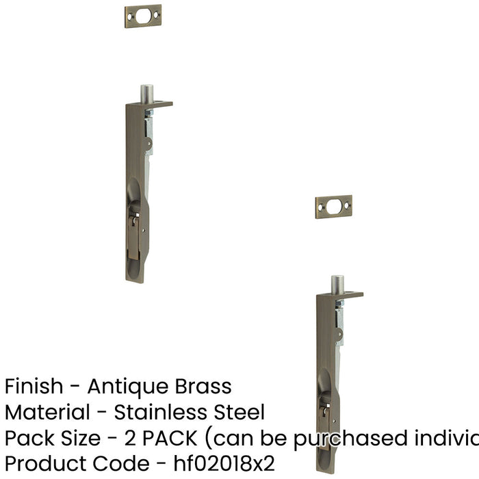 PACK Antique Brass Stainless Steel Flush Bolts 150mm 20mm Square Forend Security (1)-1