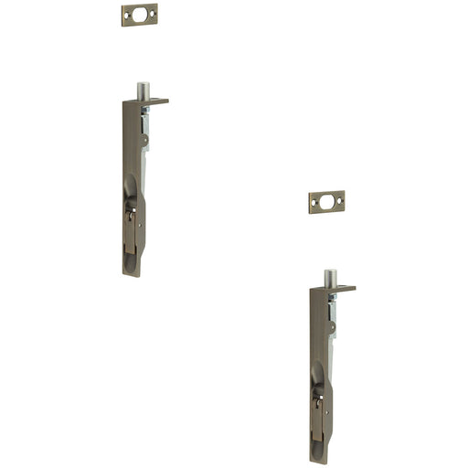 PACK Antique Brass Stainless Steel Flush Bolts 150mm 20mm Square Forend Security (1)