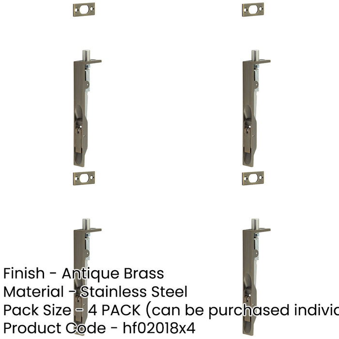 PACK Antique Brass Stainless Steel Flush Bolts 150mm 20mm Square Forend Security-1