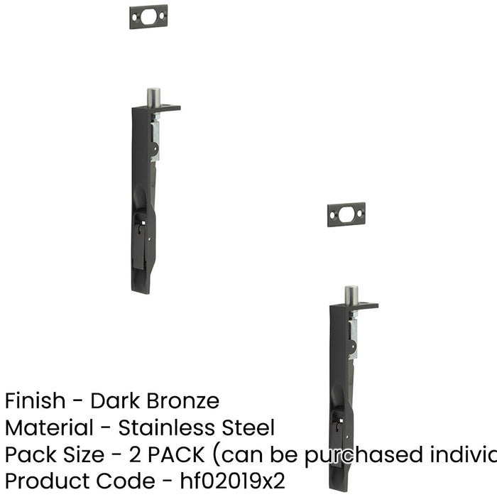 PACK Premium Stainless Steel Flush Bolts Dark Bronze 150mm 20mm Square Forend (1)-1