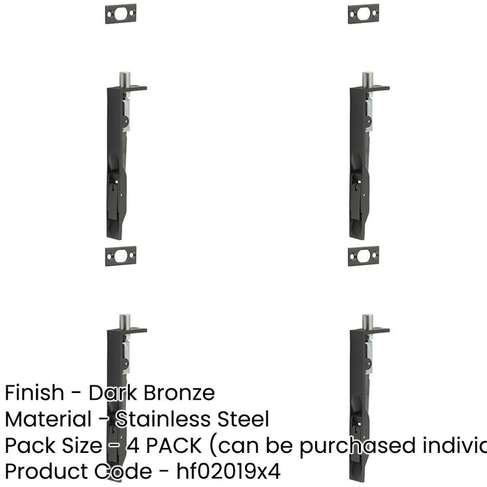 PACK Premium Stainless Steel Flush Bolts Dark Bronze 150mm 20mm Square Forend-1
