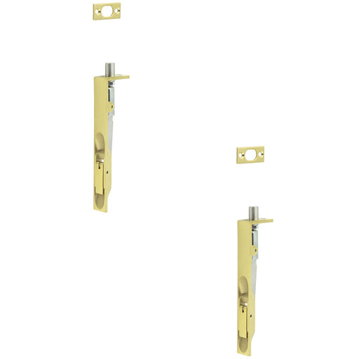 PACK Premium Stainless Steel Flush Bolts with Brass Finish 150mm 20mm Square Forend (1)