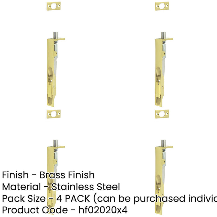 PACK Premium Stainless Steel Flush Bolts with Brass Finish 150mm 20mm Square Forend-1