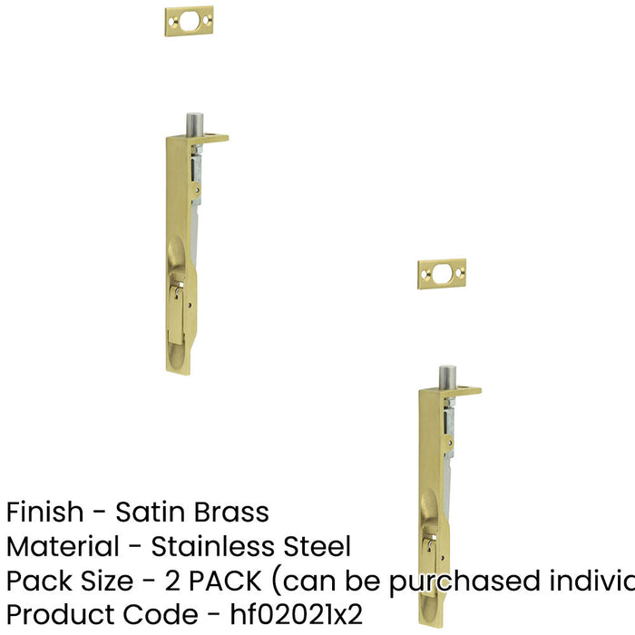 PACK Premium Stainless Steel Flush Bolts Satin Brass 150mm 20mm Square Forend (1)-1