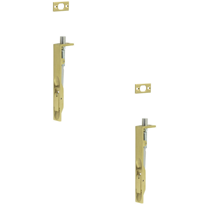 PACK Premium Stainless Steel Flush Bolts Satin Brass 150mm 20mm Square Forend (1)