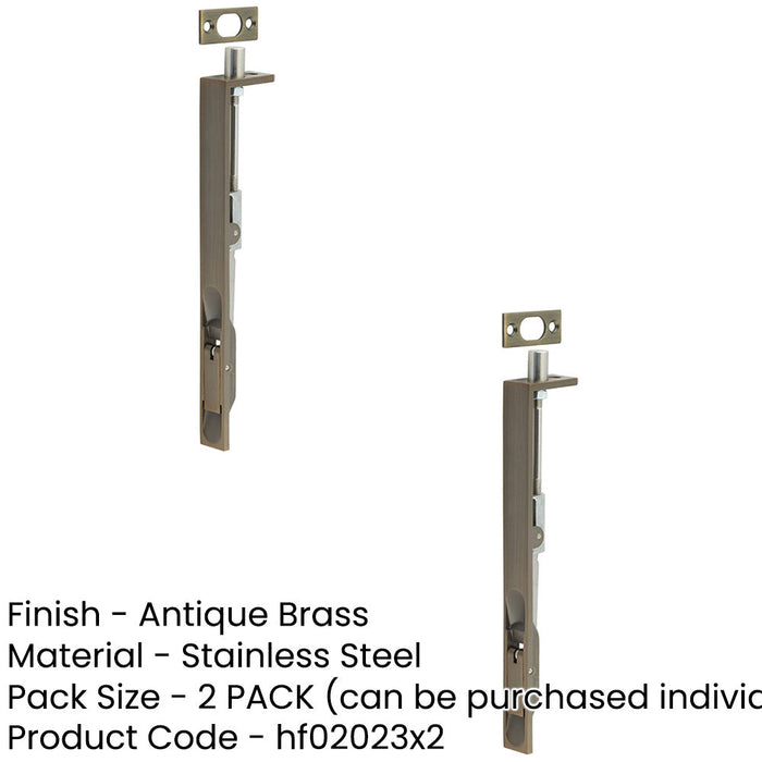 PACK Antique Brass Stainless Steel Flush Bolts 203mm 20mm Square Forend (1)-1