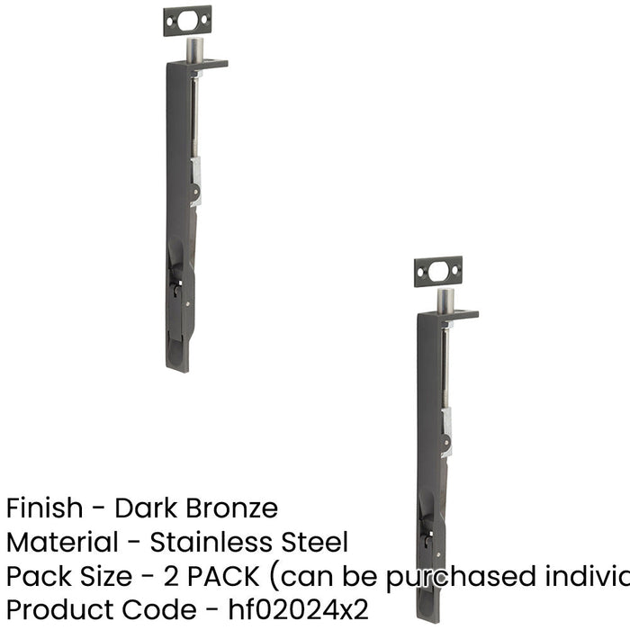 PACK Premium Stainless Steel Flush Bolts JSS51 Dark Bronze 203mm 20mm Square Forend (1)-1