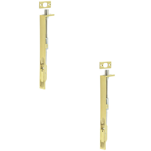 PACK Premium Stainless Steel Flush Bolts with Brass Finish 203mm 20mm Square Forend (1)