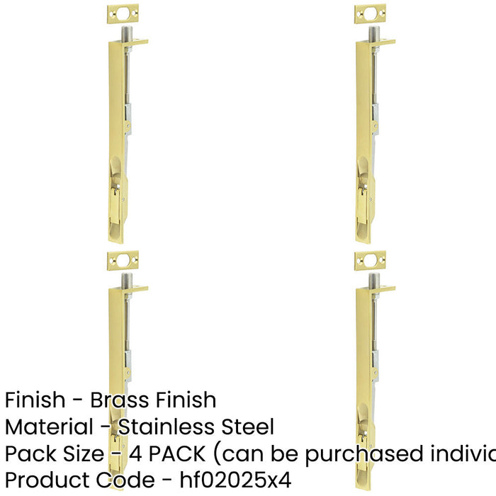 PACK Premium Stainless Steel Flush Bolts with Brass Finish 203mm 20mm Square Forend-1