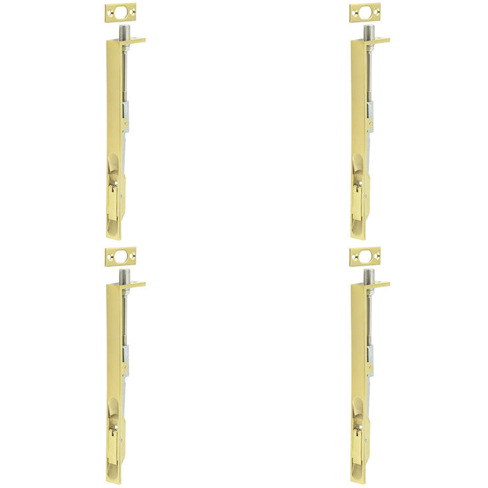 PACK Premium Stainless Steel Flush Bolts with Brass Finish 203mm 20mm Square Forend