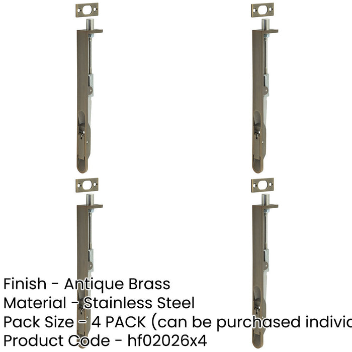 PACK Lever Action Flushbolts with Radiused Forend Antique Brass 203x20mm-1