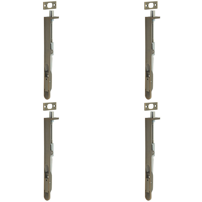 PACK Lever Action Flushbolts with Radiused Forend Antique Brass 203x20mm