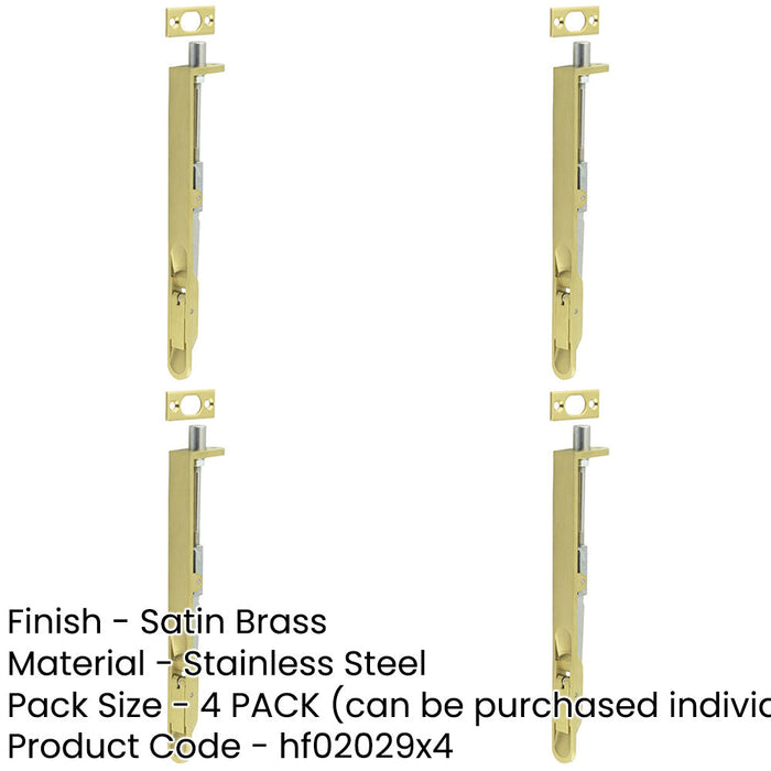 PACK Durable Satin Brass Lever Action Flushbolts with Radiused Forend 203mm 20mm-1