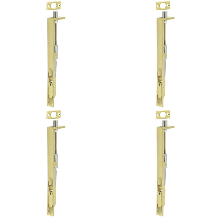 PACK Premium Stainless Steel Flush Bolts Satin Brass 203mm 20mm Square Forend