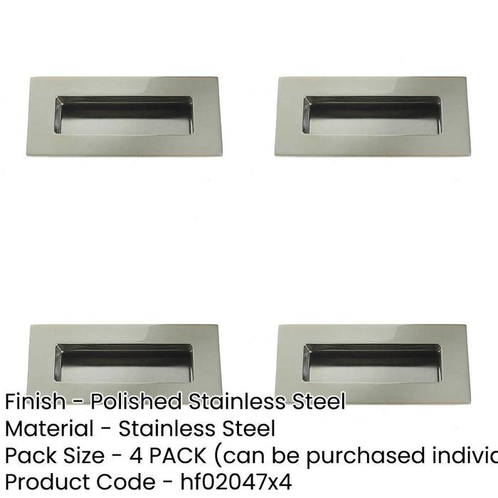 PACK Premium Polished Stainless Steel Flush Pulls 100x50mm Modern Doors Recessed Door Handle-1