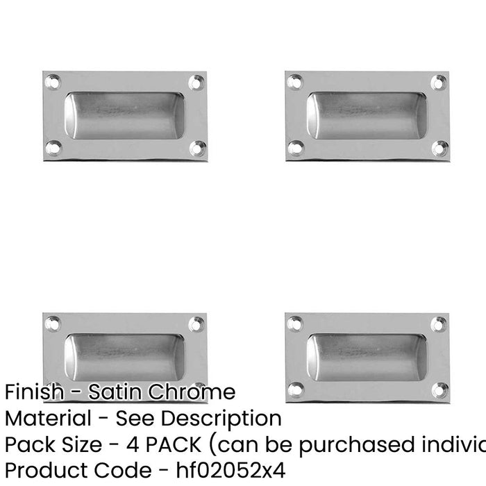 PACK Sleek 89mm Satin Chrome Flush Pulls Doors Drawers Recessed Door Handle-1