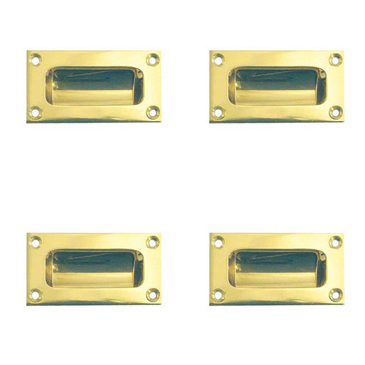 PACK 102mm Polished Brass Flush Pulls Doors Drawers Recessed Door Handle