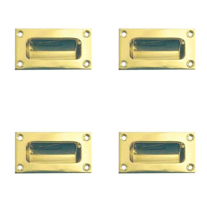 PACK 102mm Polished Brass Flush Pulls Doors Drawers Recessed Door Handle