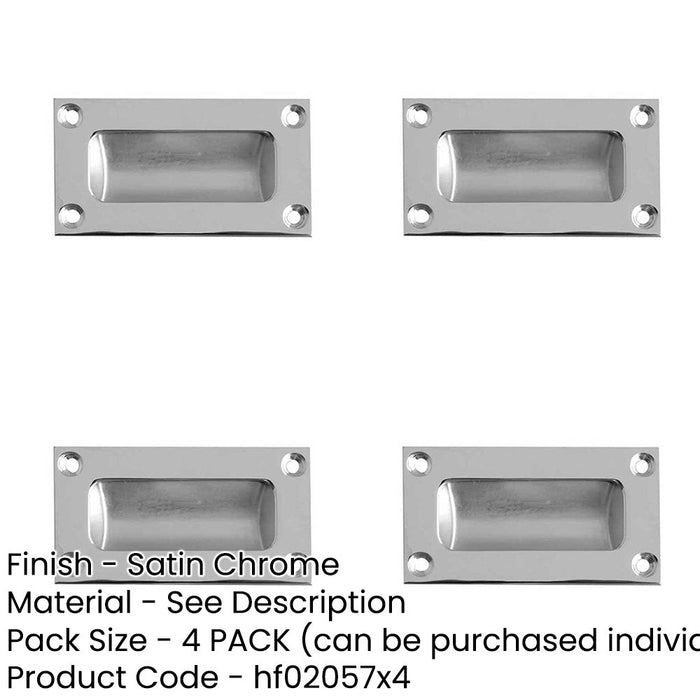 PACK 102mm Satin Chrome Flush Pulls Sliding Doors Drawers Recessed Door Handle-1