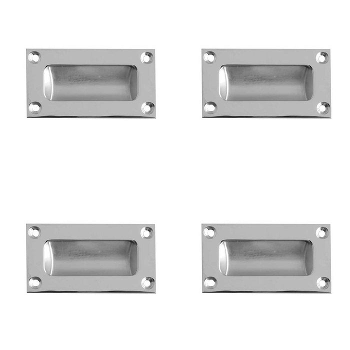 PACK 102mm Satin Chrome Flush Pulls Sliding Doors Drawers Recessed Door Handle