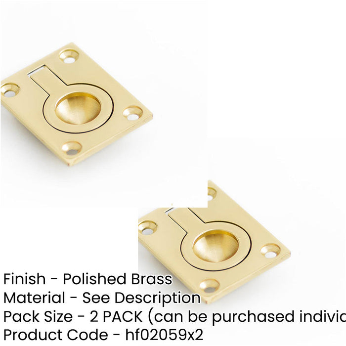 PACK Versatile 38x50mm Polished Brass Flush Rings Furniture Cabinetry Recessed Door Handle (1)-1