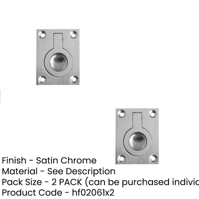 PACK Versatile 38x50mm Satin Chrome Flush Rings Cabinetry Furniture Recessed Door Handle (1)-1