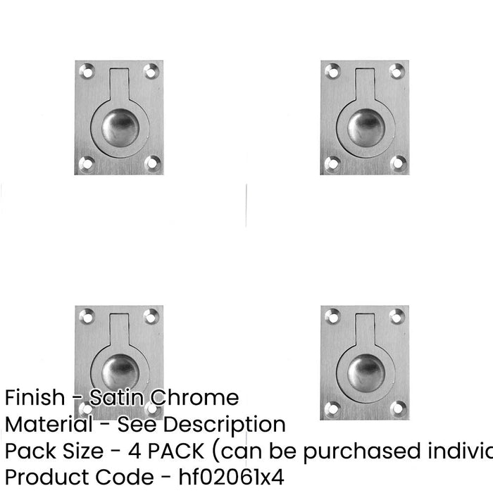 PACK Versatile 38x50mm Satin Chrome Flush Rings Cabinetry Furniture Recessed Door Handle-1