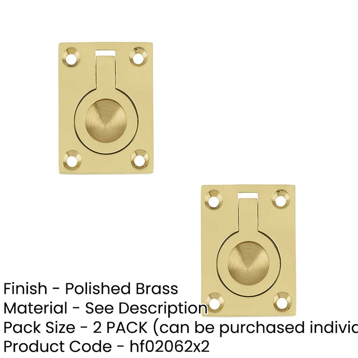 PACK Premium 50x63mm Flush Rings Polished Brass Carpentry Projects Recessed Door Handle (1)-1