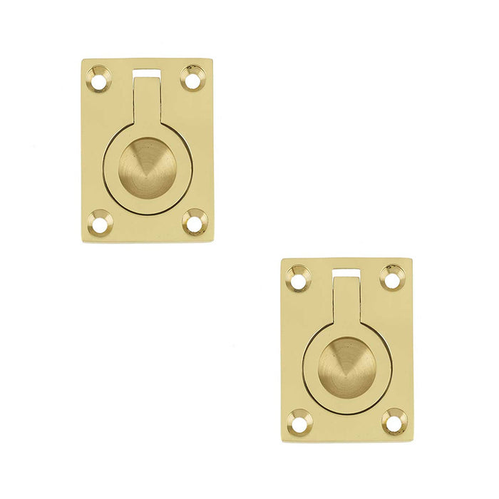 PACK Premium 50x63mm Flush Rings Polished Brass Carpentry Projects Recessed Door Handle (1)