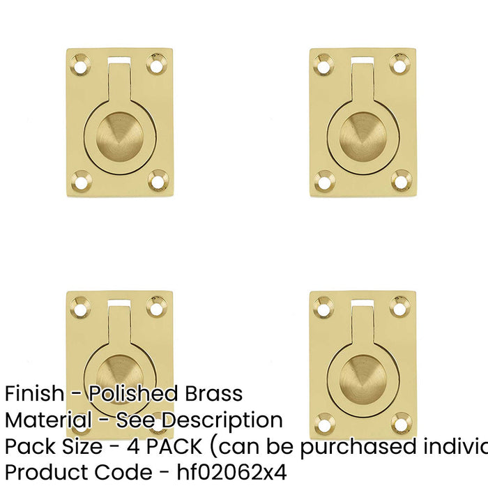 PACK Premium 50x63mm Flush Rings Polished Brass Carpentry Projects Recessed Door Handle-1