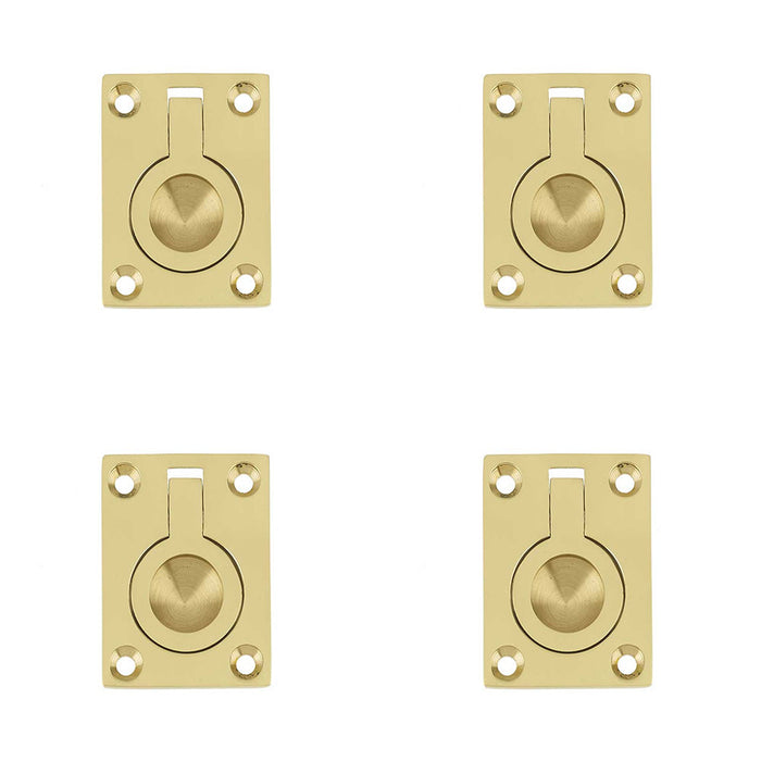 PACK Premium 50x63mm Flush Rings Polished Brass Carpentry Projects Recessed Door Handle