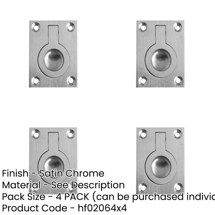 PACK Durable 50x63mm Satin Chrome Flush Rings Carpentry Projects Recessed Door Handle-1