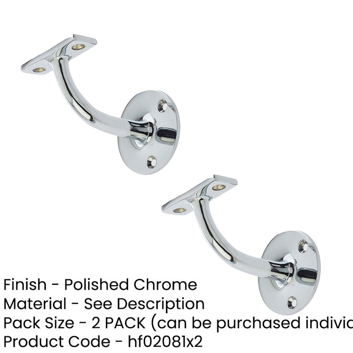 PACK Durable Solid Brass Handrail Brackets Polished Chrome Superior Support Stair Bannister Holder (1)-1