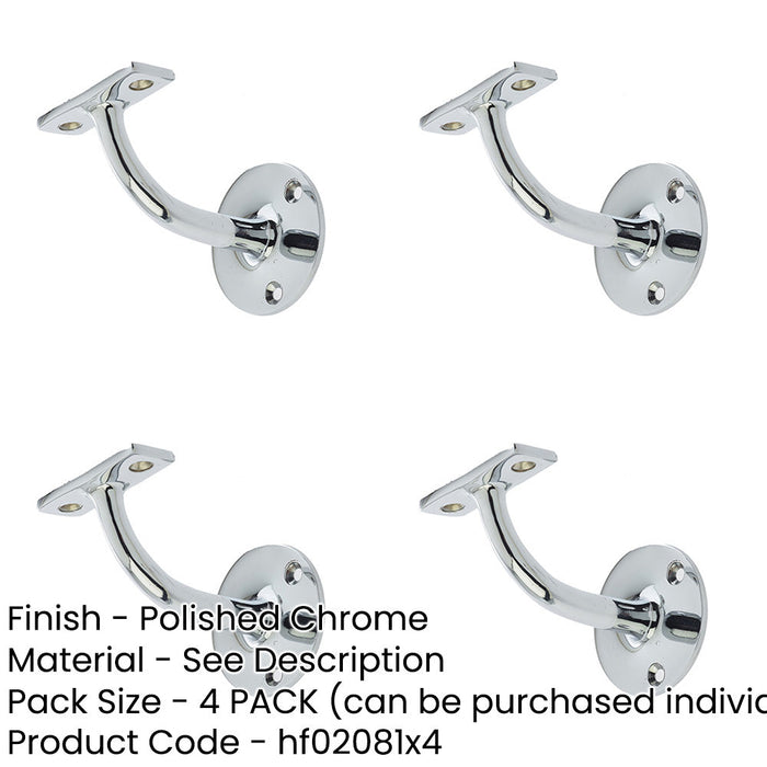 PACK Durable Solid Brass Handrail Brackets Polished Chrome Superior Support Stair Bannister Holder-1