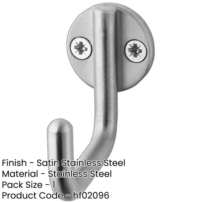 Premium Satin Stainless Steel Single Robe Hook 55mm Bathroom Closet Wall Mounted Clothing Hook-1