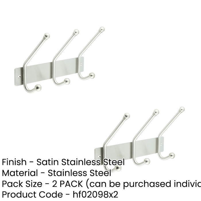 PACK Durable Satin Stainless Steel Multi Hook Units 250MM Home Office Wall Mounted Clothing Hook (1)-1