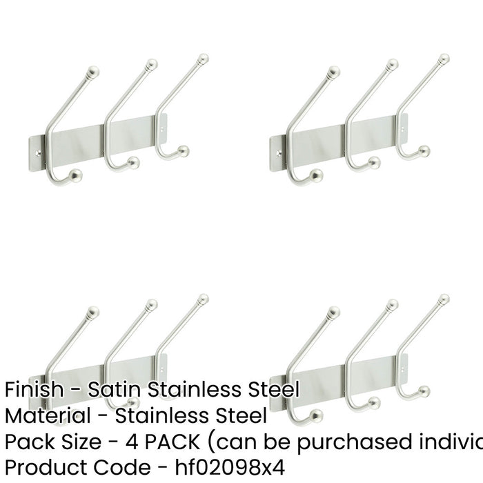 PACK Durable Satin Stainless Steel Multi Hook Units 250MM Home Office Wall Mounted Clothing Hook-1